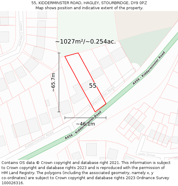 55, KIDDERMINSTER ROAD, HAGLEY, STOURBRIDGE, DY9 0PZ: Plot and title map