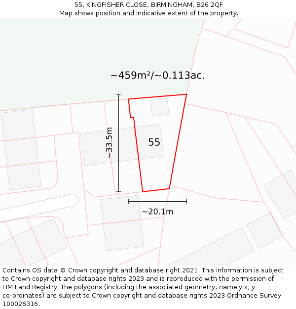 55, KINGFISHER CLOSE, BIRMINGHAM, B26 2QF: Plot and title map