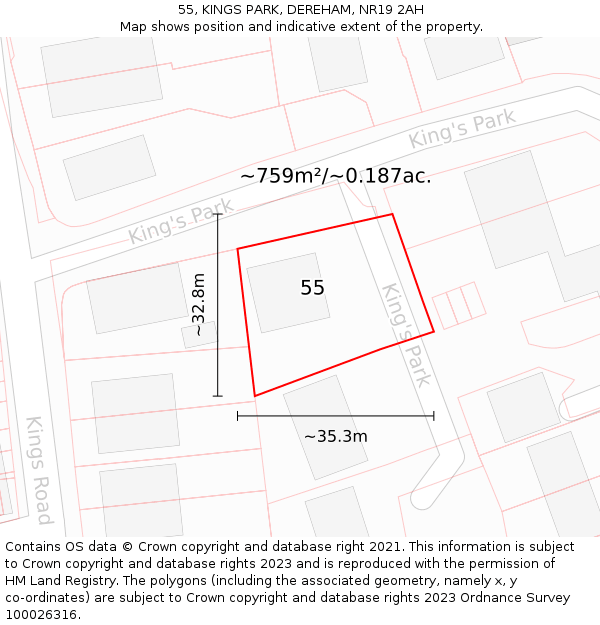 55, KINGS PARK, DEREHAM, NR19 2AH: Plot and title map