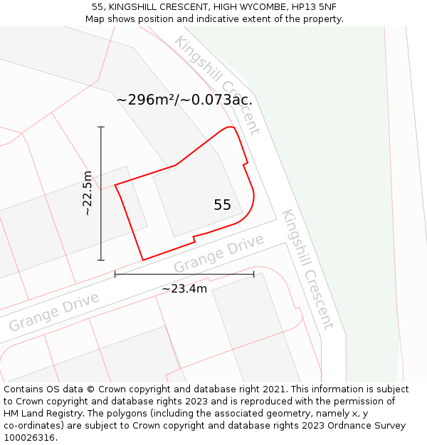 55, KINGSHILL CRESCENT, HIGH WYCOMBE, HP13 5NF: Plot and title map