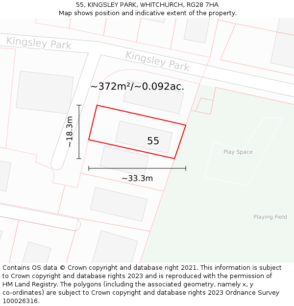 55, KINGSLEY PARK, WHITCHURCH, RG28 7HA: Plot and title map