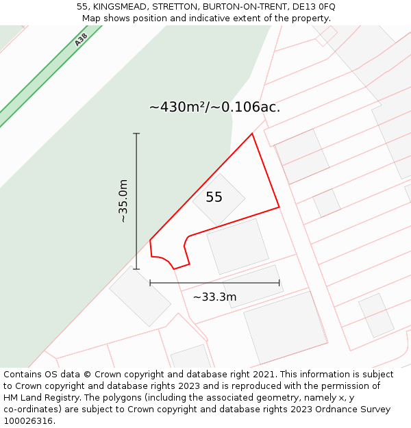 55, KINGSMEAD, STRETTON, BURTON-ON-TRENT, DE13 0FQ: Plot and title map