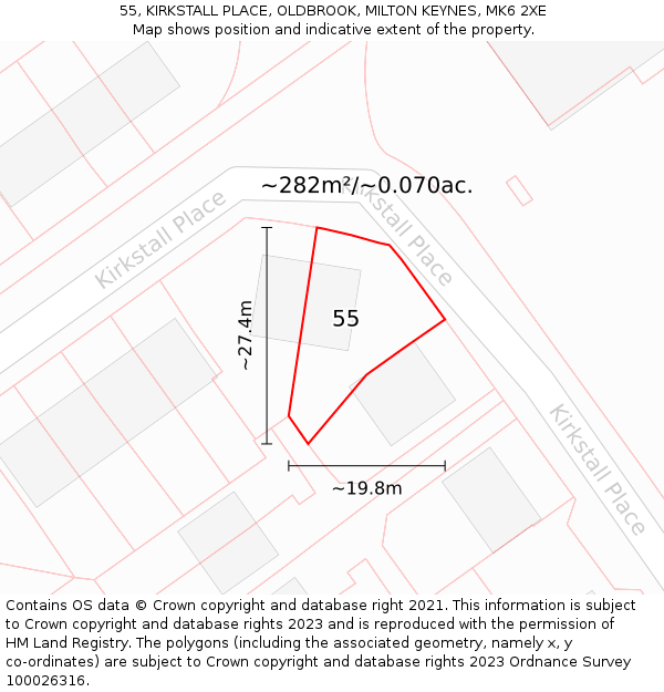 55, KIRKSTALL PLACE, OLDBROOK, MILTON KEYNES, MK6 2XE: Plot and title map
