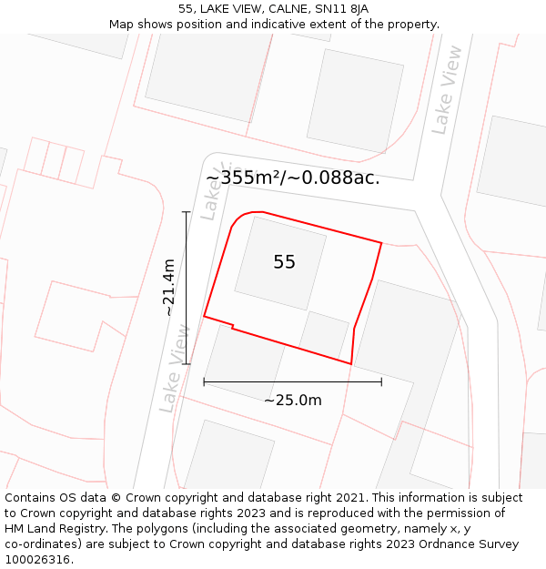 55, LAKE VIEW, CALNE, SN11 8JA: Plot and title map