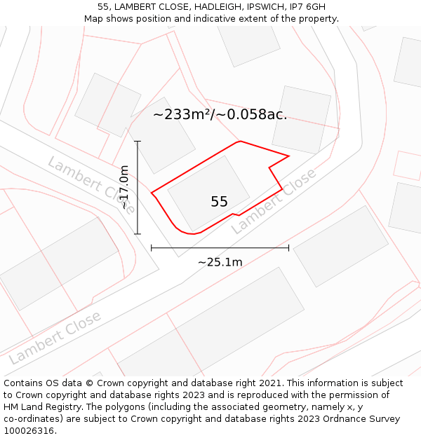 55, LAMBERT CLOSE, HADLEIGH, IPSWICH, IP7 6GH: Plot and title map