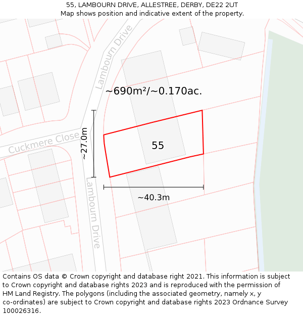 55, LAMBOURN DRIVE, ALLESTREE, DERBY, DE22 2UT: Plot and title map