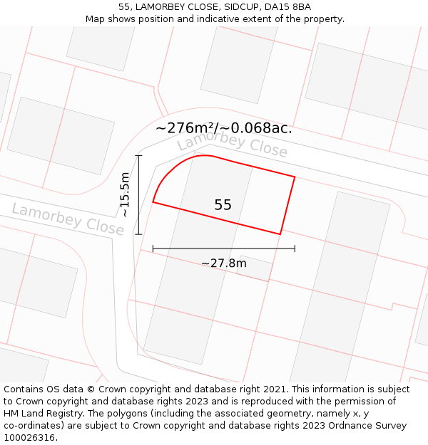 55, LAMORBEY CLOSE, SIDCUP, DA15 8BA: Plot and title map