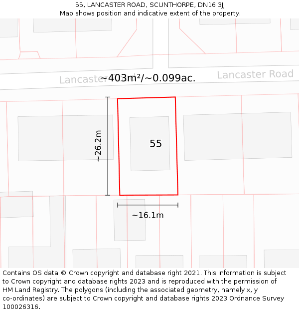 55, LANCASTER ROAD, SCUNTHORPE, DN16 3JJ: Plot and title map