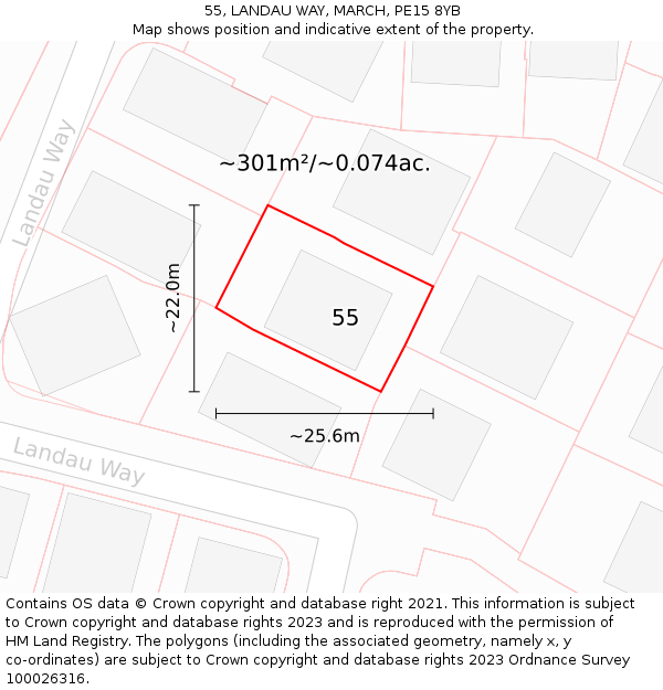 55, LANDAU WAY, MARCH, PE15 8YB: Plot and title map