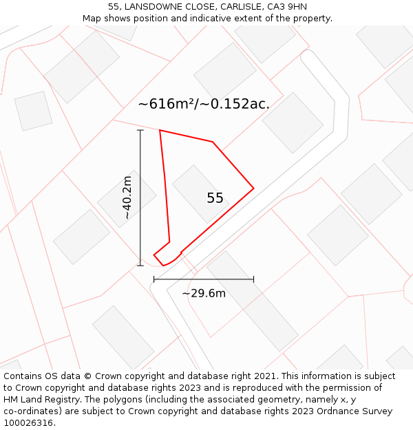 55, LANSDOWNE CLOSE, CARLISLE, CA3 9HN: Plot and title map