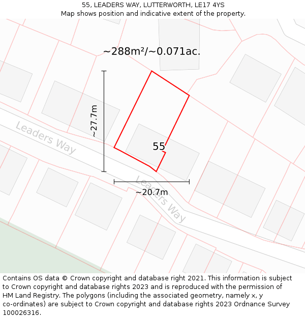 55, LEADERS WAY, LUTTERWORTH, LE17 4YS: Plot and title map