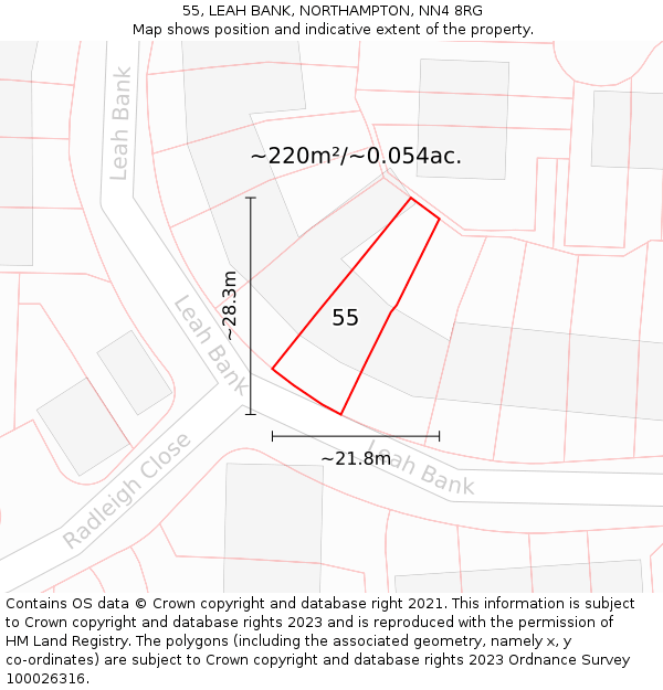 55, LEAH BANK, NORTHAMPTON, NN4 8RG: Plot and title map