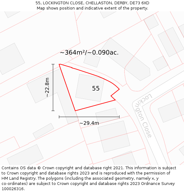 55, LOCKINGTON CLOSE, CHELLASTON, DERBY, DE73 6XD: Plot and title map