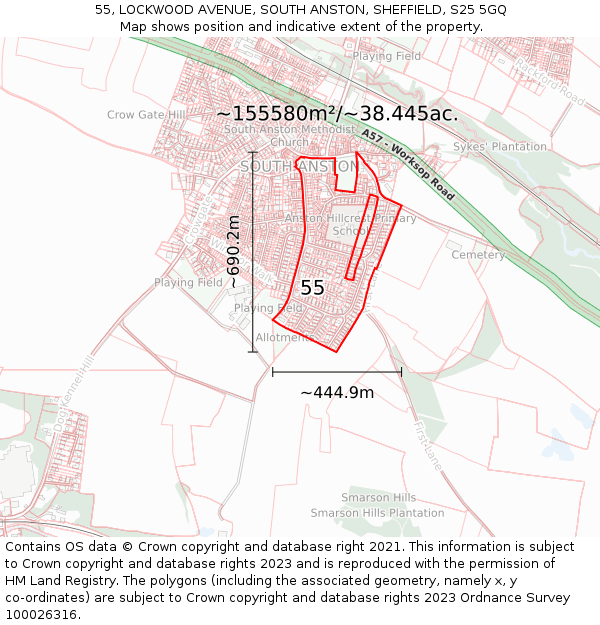 55, LOCKWOOD AVENUE, SOUTH ANSTON, SHEFFIELD, S25 5GQ: Plot and title map