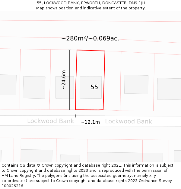 55, LOCKWOOD BANK, EPWORTH, DONCASTER, DN9 1JH: Plot and title map