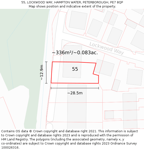 55, LOCKWOOD WAY, HAMPTON WATER, PETERBOROUGH, PE7 8QP: Plot and title map