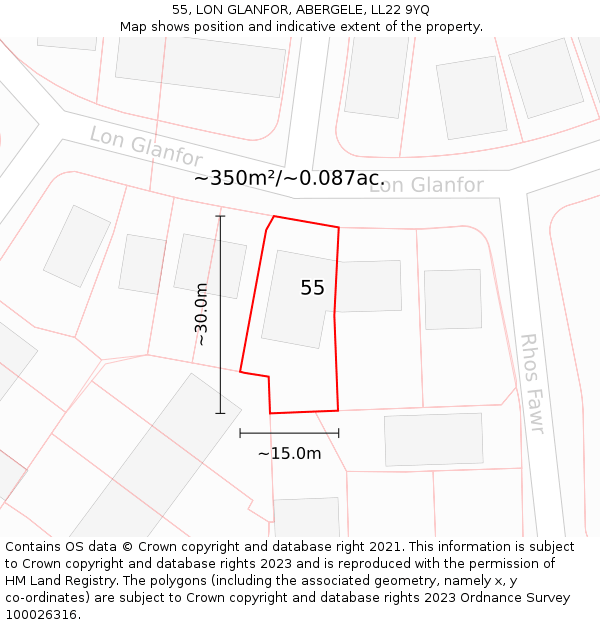 55, LON GLANFOR, ABERGELE, LL22 9YQ: Plot and title map