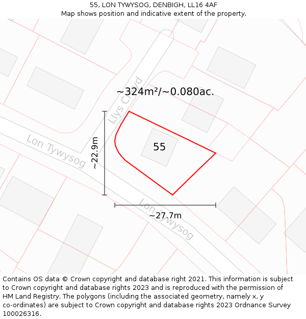 55, LON TYWYSOG, DENBIGH, LL16 4AF: Plot and title map