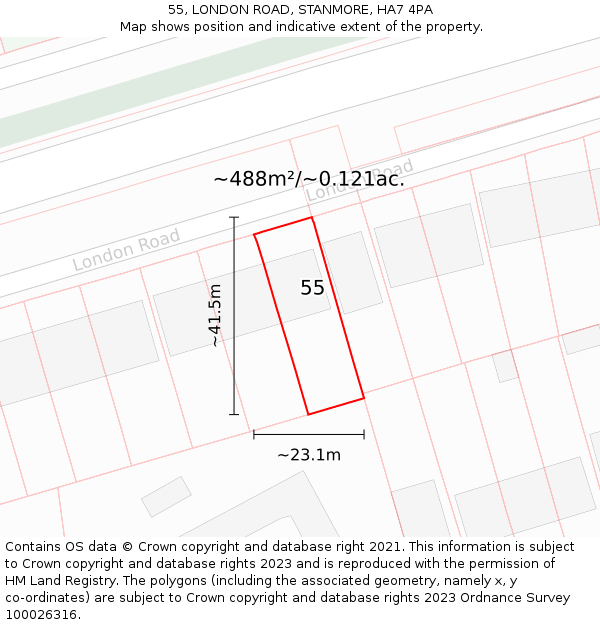 55, LONDON ROAD, STANMORE, HA7 4PA: Plot and title map