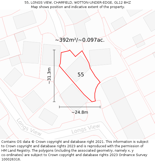 55, LONGS VIEW, CHARFIELD, WOTTON-UNDER-EDGE, GL12 8HZ: Plot and title map