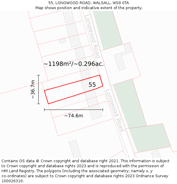 55, LONGWOOD ROAD, WALSALL, WS9 0TA: Plot and title map