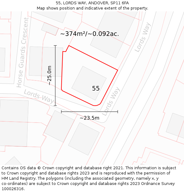55, LORDS WAY, ANDOVER, SP11 6FA: Plot and title map