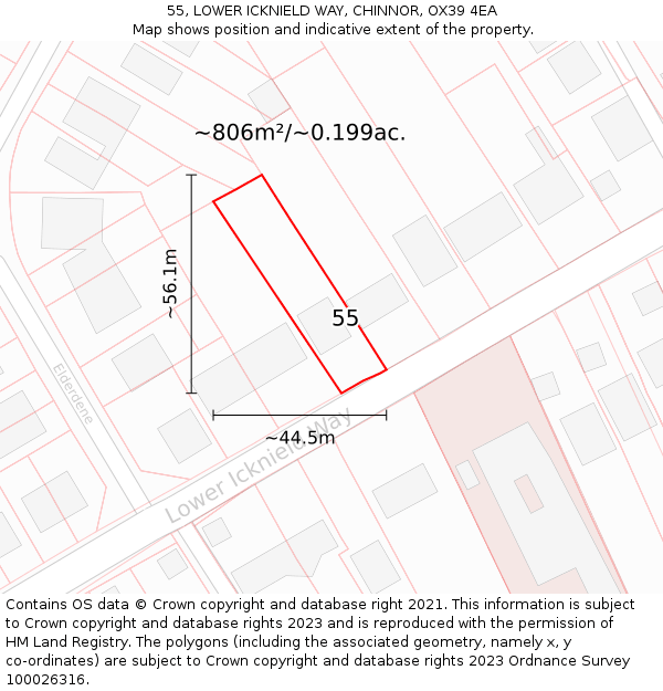 55, LOWER ICKNIELD WAY, CHINNOR, OX39 4EA: Plot and title map
