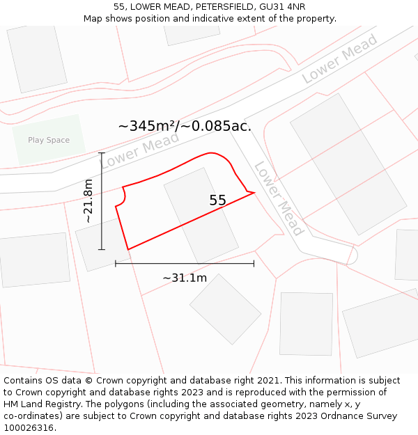 55, LOWER MEAD, PETERSFIELD, GU31 4NR: Plot and title map