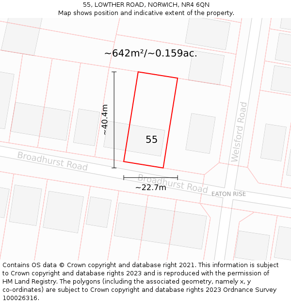 55, LOWTHER ROAD, NORWICH, NR4 6QN: Plot and title map