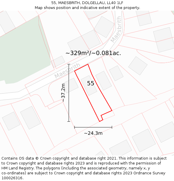 55, MAESBRITH, DOLGELLAU, LL40 1LF: Plot and title map