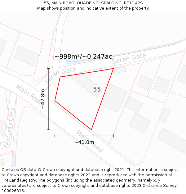 55, MAIN ROAD, QUADRING, SPALDING, PE11 4PS: Plot and title map
