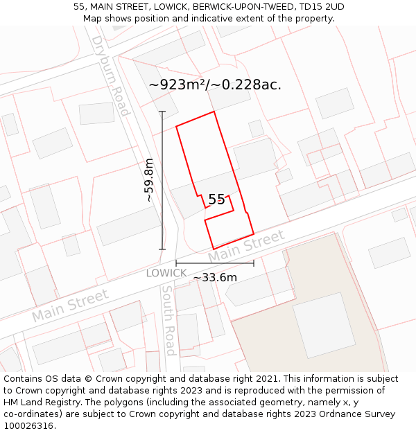 55, MAIN STREET, LOWICK, BERWICK-UPON-TWEED, TD15 2UD: Plot and title map