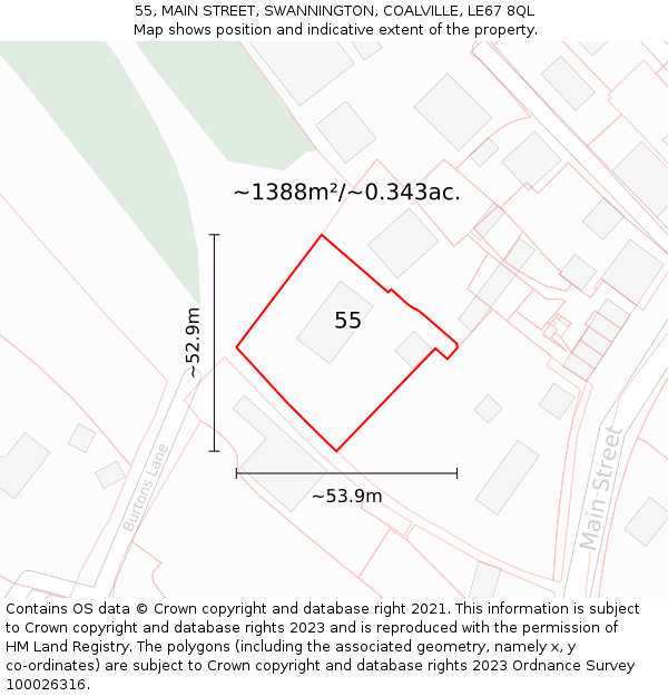55, MAIN STREET, SWANNINGTON, COALVILLE, LE67 8QL: Plot and title map
