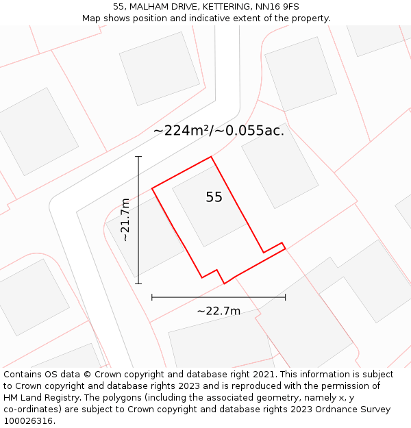 55, MALHAM DRIVE, KETTERING, NN16 9FS: Plot and title map