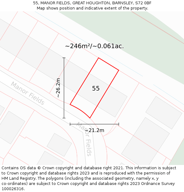 55, MANOR FIELDS, GREAT HOUGHTON, BARNSLEY, S72 0BF: Plot and title map