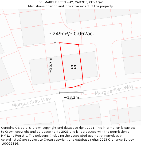 55, MARGUERITES WAY, CARDIFF, CF5 4QW: Plot and title map