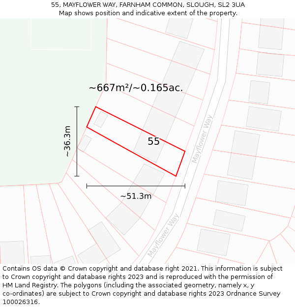 55, MAYFLOWER WAY, FARNHAM COMMON, SLOUGH, SL2 3UA: Plot and title map