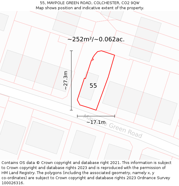 55, MAYPOLE GREEN ROAD, COLCHESTER, CO2 9QW: Plot and title map