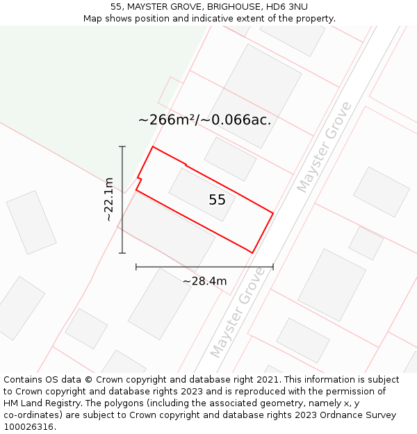 55, MAYSTER GROVE, BRIGHOUSE, HD6 3NU: Plot and title map