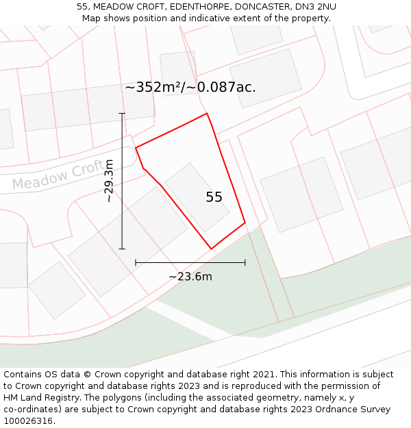 55, MEADOW CROFT, EDENTHORPE, DONCASTER, DN3 2NU: Plot and title map