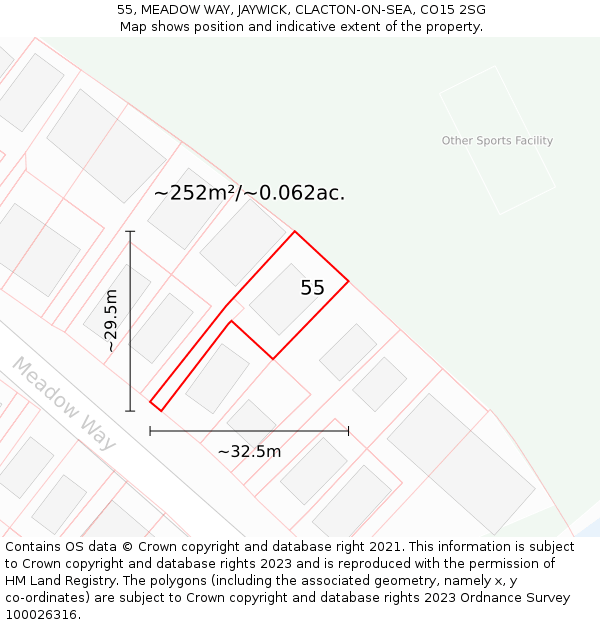 55, MEADOW WAY, JAYWICK, CLACTON-ON-SEA, CO15 2SG: Plot and title map
