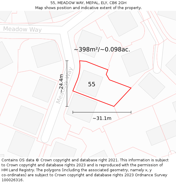 55, MEADOW WAY, MEPAL, ELY, CB6 2GH: Plot and title map