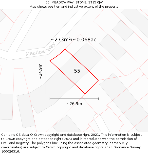 55, MEADOW WAY, STONE, ST15 0JW: Plot and title map