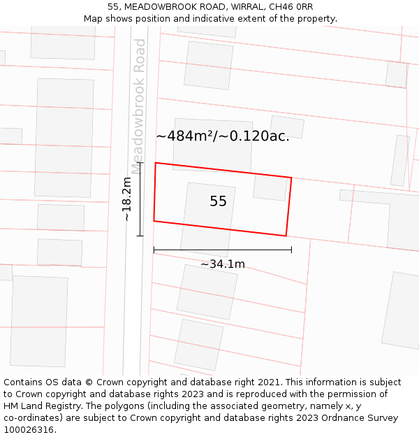 55, MEADOWBROOK ROAD, WIRRAL, CH46 0RR: Plot and title map