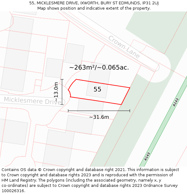 55, MICKLESMERE DRIVE, IXWORTH, BURY ST EDMUNDS, IP31 2UJ: Plot and title map