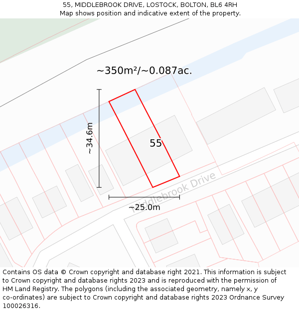 55, MIDDLEBROOK DRIVE, LOSTOCK, BOLTON, BL6 4RH: Plot and title map