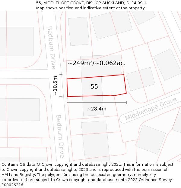 55, MIDDLEHOPE GROVE, BISHOP AUCKLAND, DL14 0SH: Plot and title map