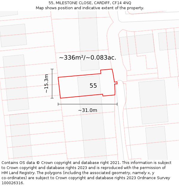 55, MILESTONE CLOSE, CARDIFF, CF14 4NQ: Plot and title map