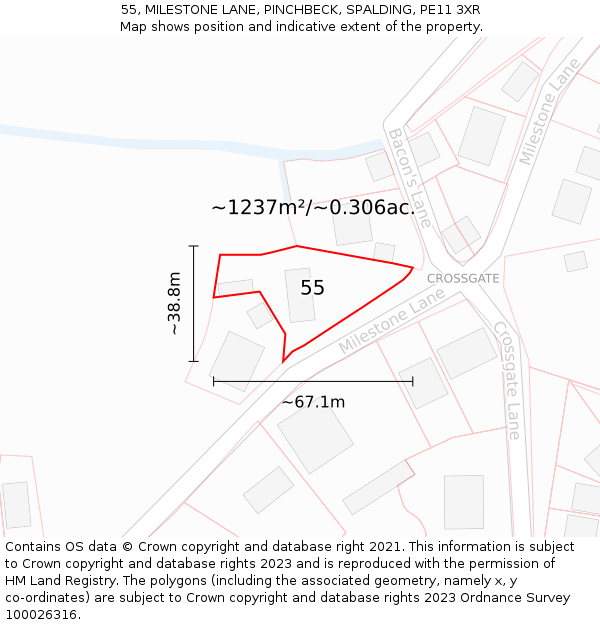 55, MILESTONE LANE, PINCHBECK, SPALDING, PE11 3XR: Plot and title map