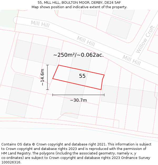 55, MILL HILL, BOULTON MOOR, DERBY, DE24 5AF: Plot and title map